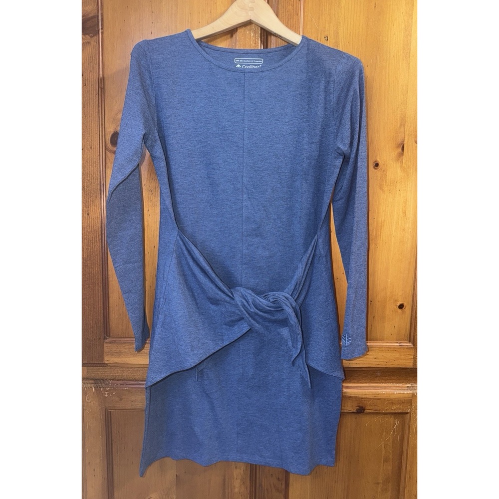 Coolibar Long Sleeve Dress UPF 50+ Women's S Blue UV Sun Beach Pencil Tunic Tie